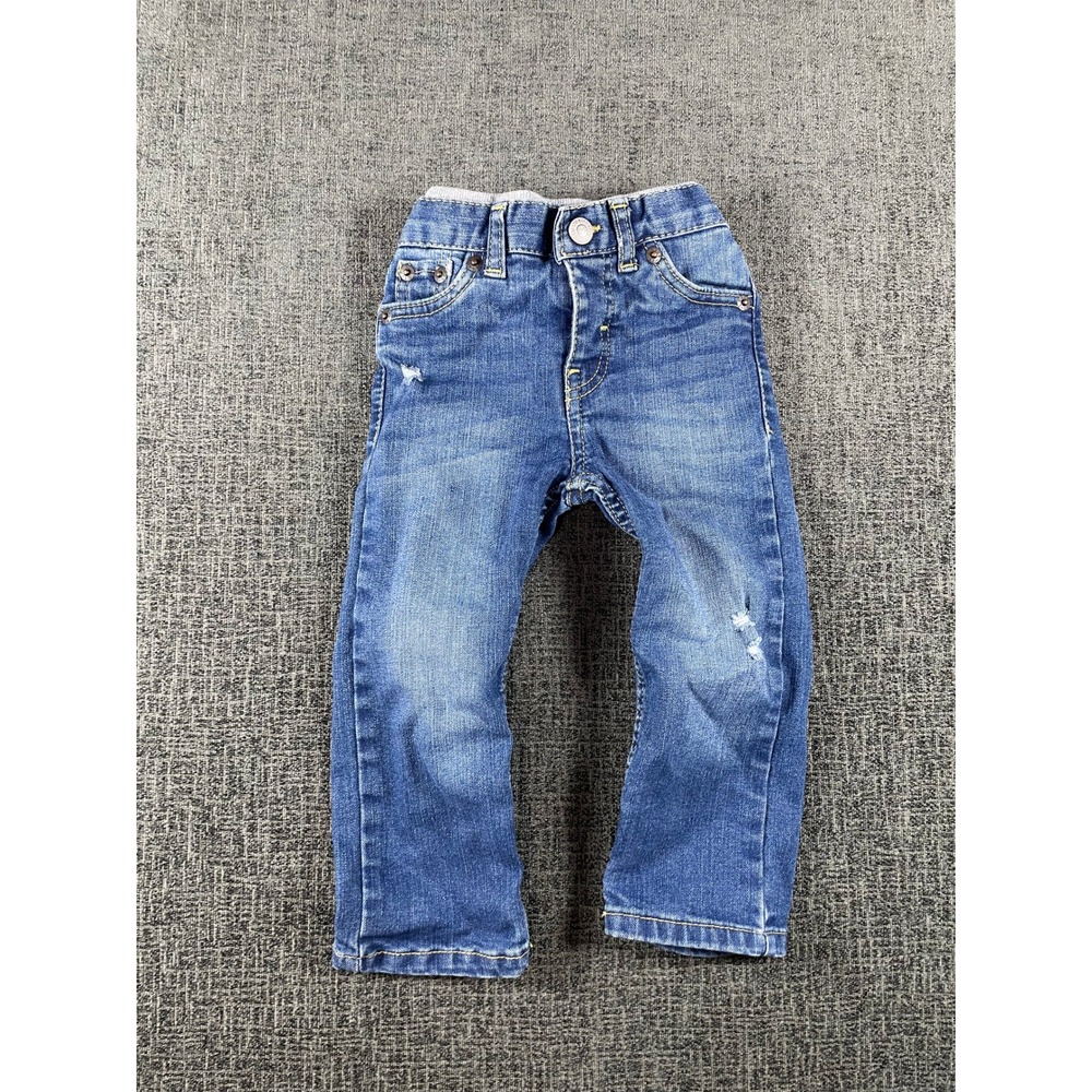 Levis 514 Straight Jeans Toddler Boys 18M Blue Denim Elastic Waist Distressed